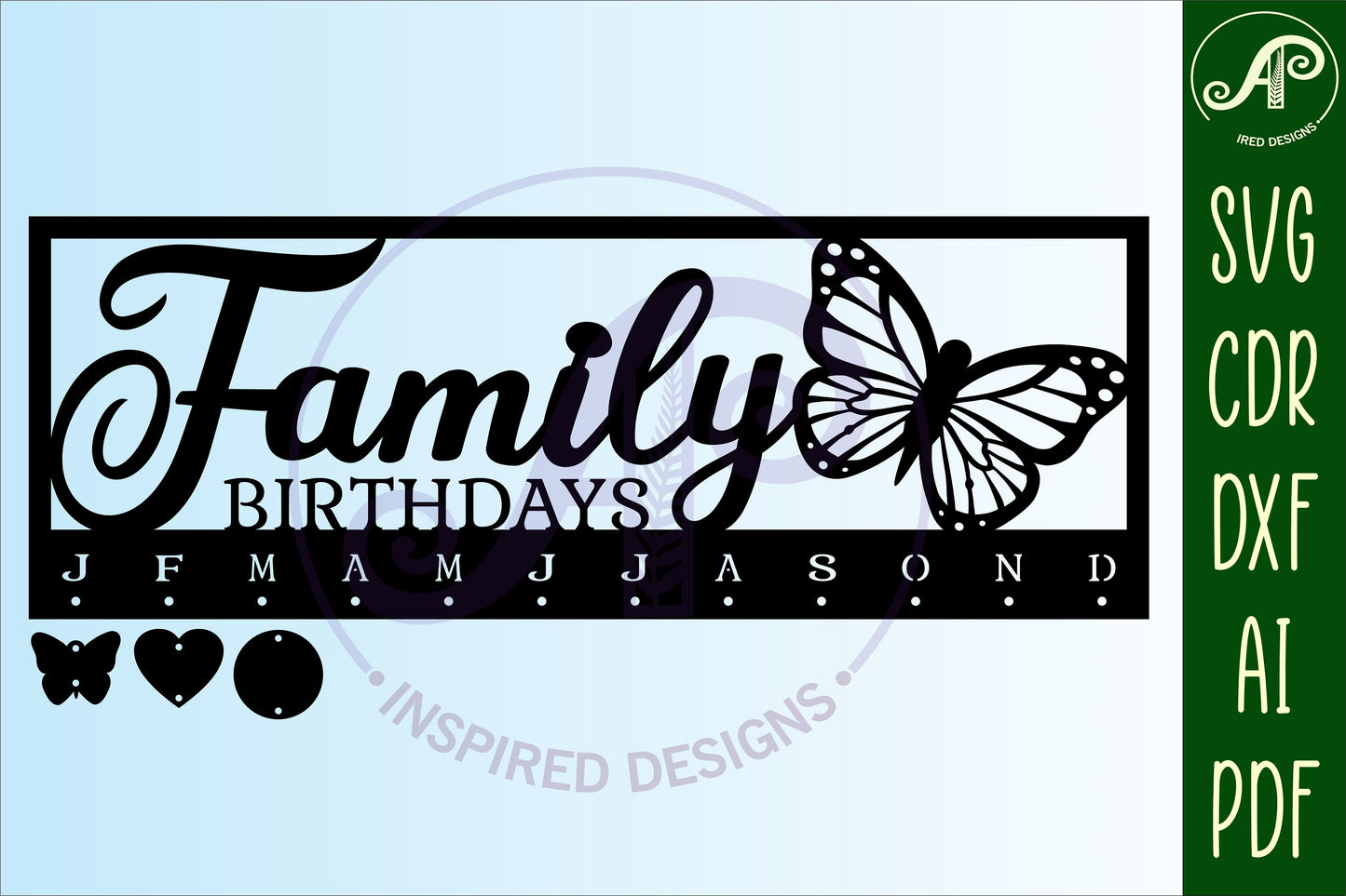 Family birthday calendar butterfly design  SVG / DXF / AI / PDF / CDR