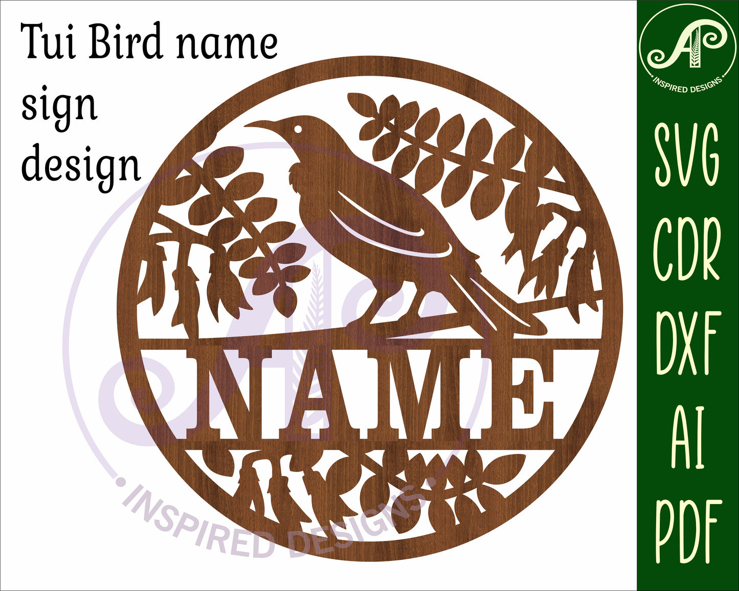 Tui bird name wall sign. SVG / DXF / AI / PDF / CDR