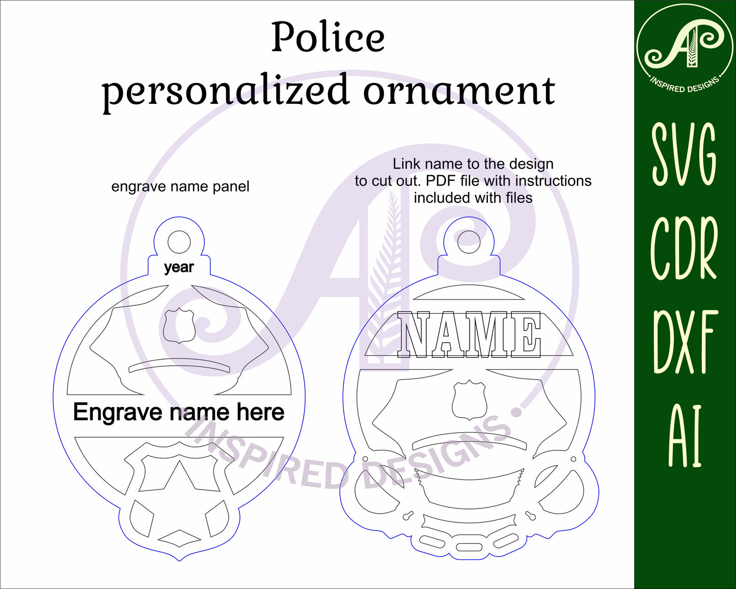 Police Christmas Ornament SVG laser cut files