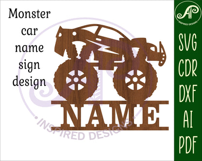 Monster truck car shape name sign SVG / DXF / AI / PDF / CDR