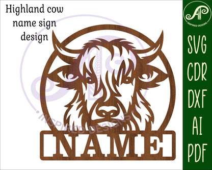 Highland cow detailed shape name sign SVG / DXF / AI / PDF / CDR