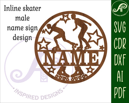 Inline skater male name wall sign. SVG / DXF / AI / PDF / CDR