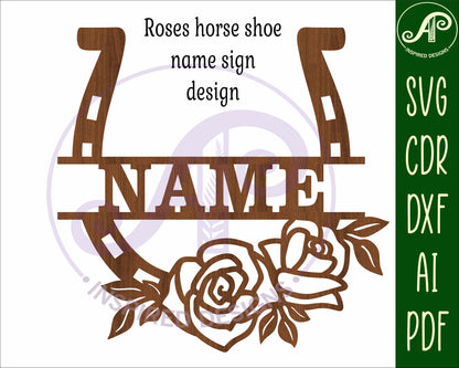 Rose horse shoe name sign SVG / DXF / AI / PDF / CDR