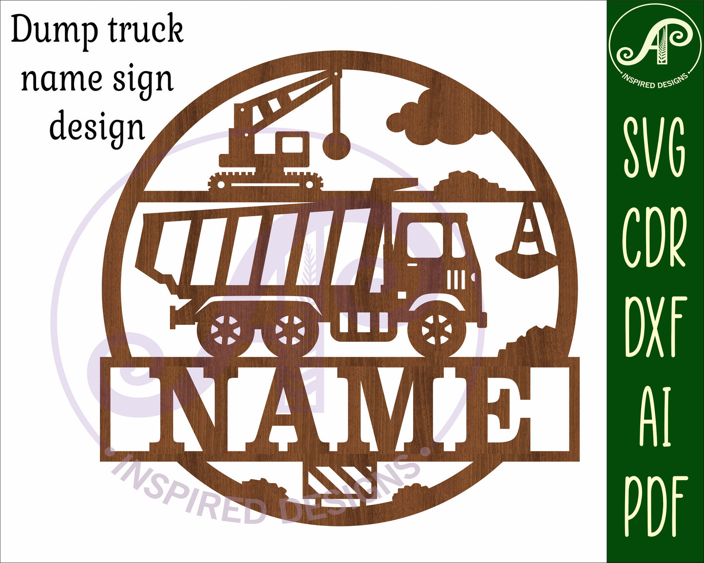 Construction Dump truck name wall sign. SVG / DXF / AI / PDF / CDR