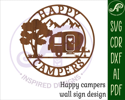 Happy campers wall sign design SVG / DXF / AI / PDF / CDR