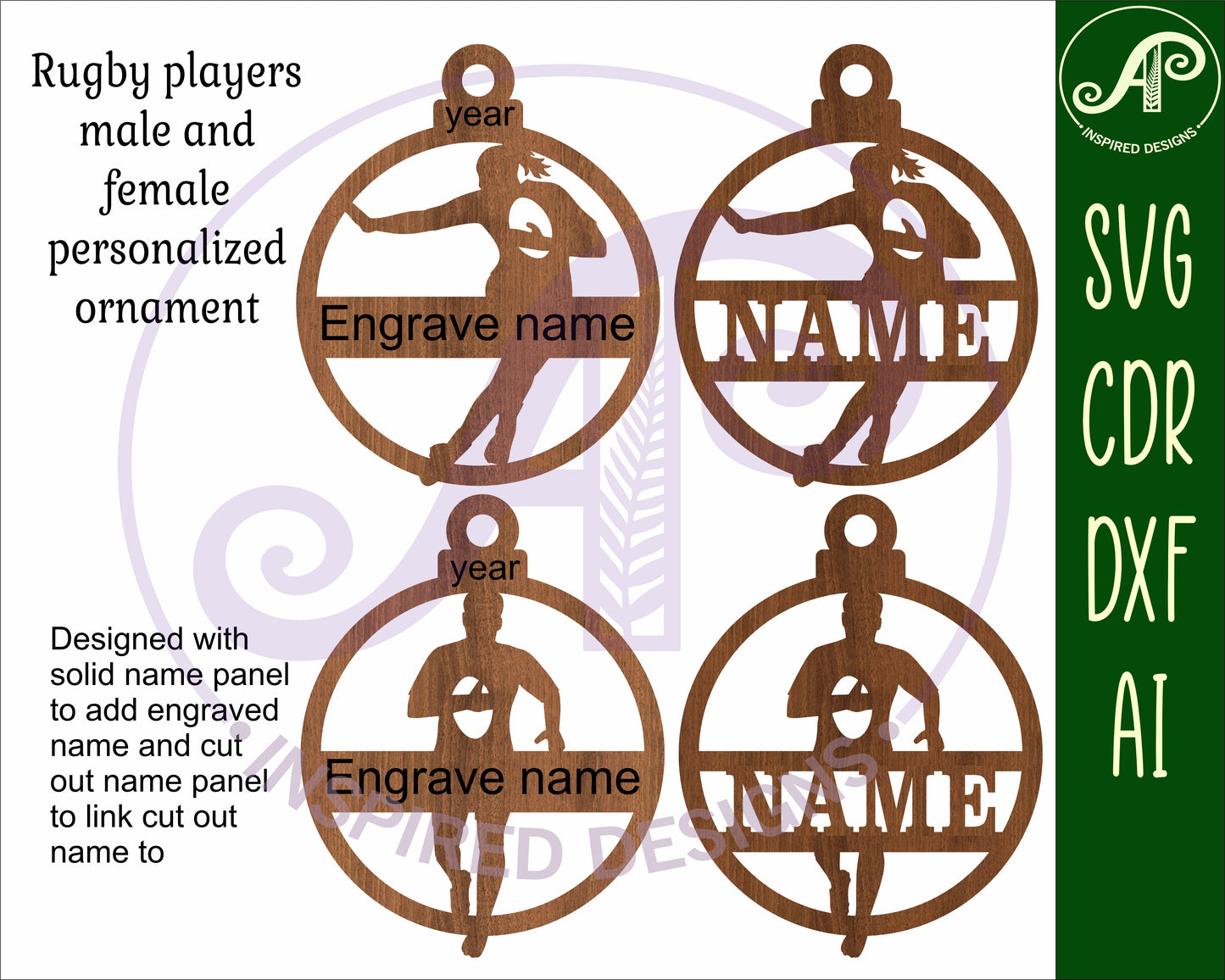 Rugby player Christmas Ornament SVG laser cut files