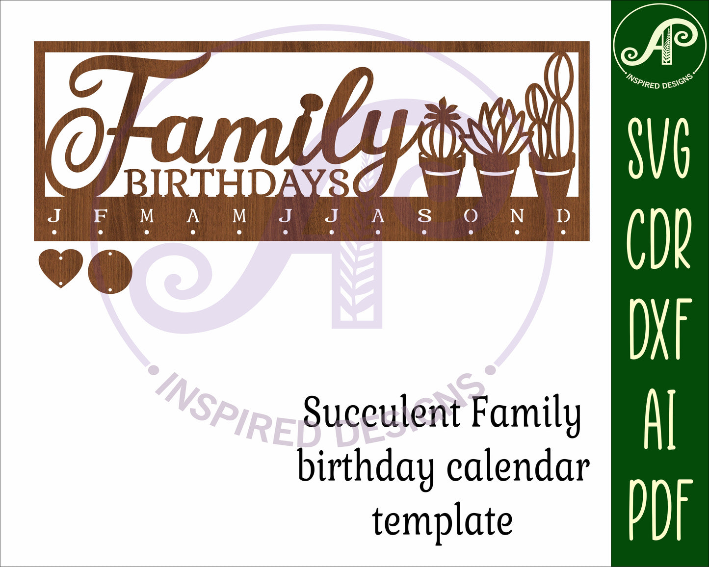 Family birthday calendar succulents design  SVG / DXF / AI / PDF / CDR