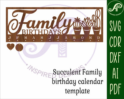 Family birthday calendar succulents design  SVG / DXF / AI / PDF / CDR