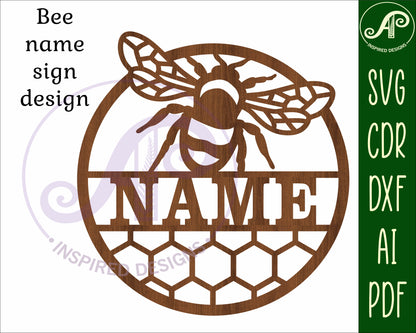 Detailed Bee name wall sign. SVG / DXF / AI / PDF / CDR