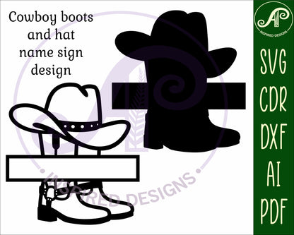 Cowboy boots and hat design shape name sign SVG / DXF / AI / PDF / CDR