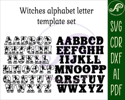 Witches Halloween alphabet letter set. 35 letter options