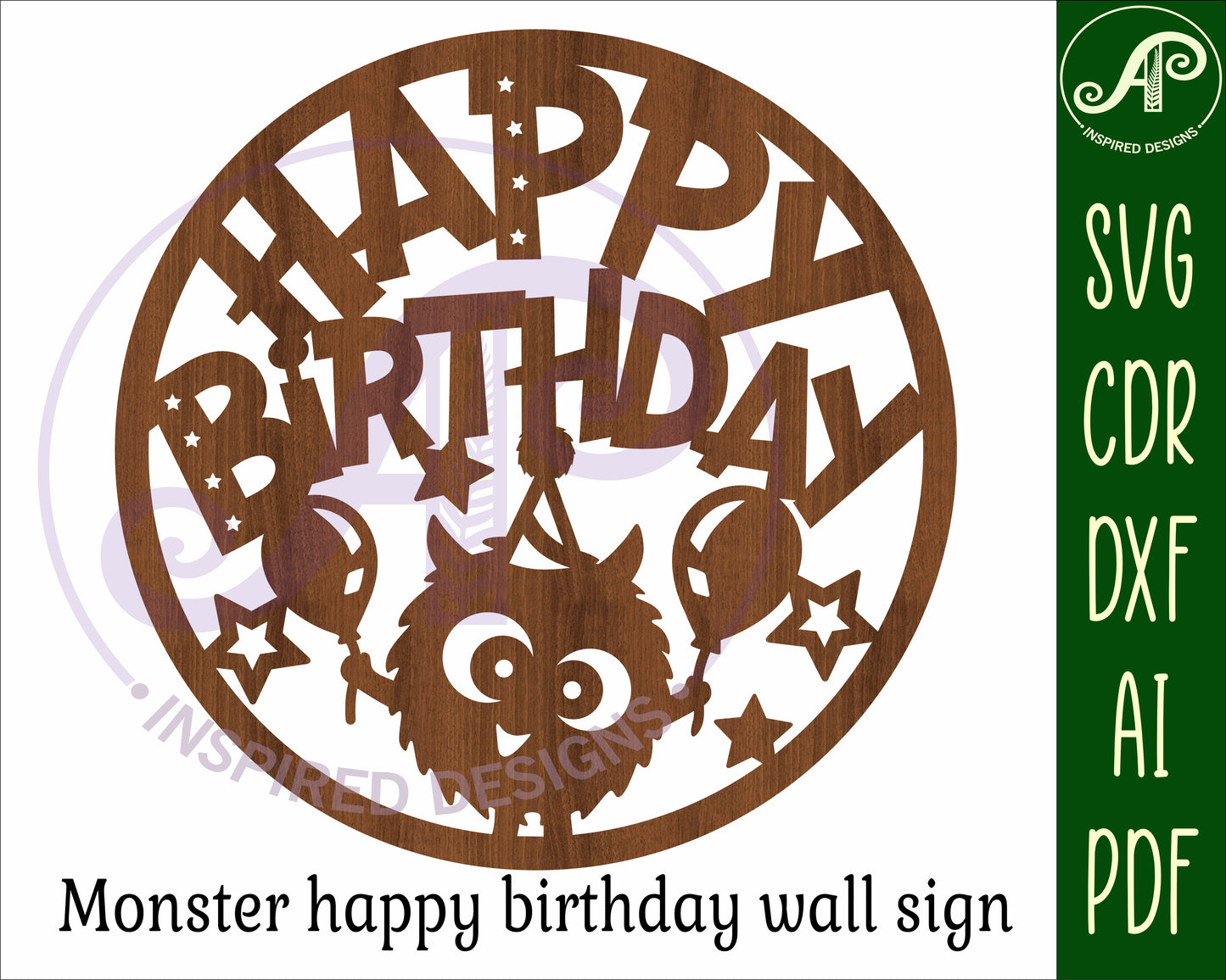 Happy birthday monster wall sign design SVG / DXF / AI / PDF / CDR