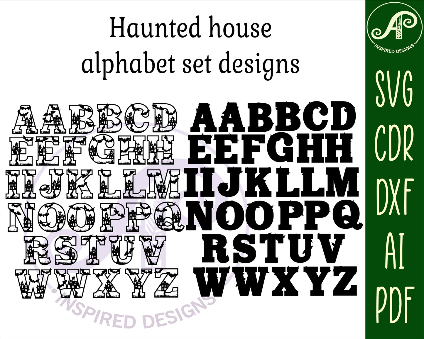 Haunted House Halloween alphabet letter set. 35 letter options