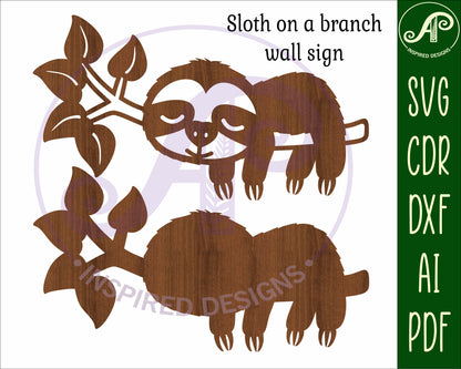 Sloth on a branch wall sign design SVG / DXF / AI / PDF / CDR