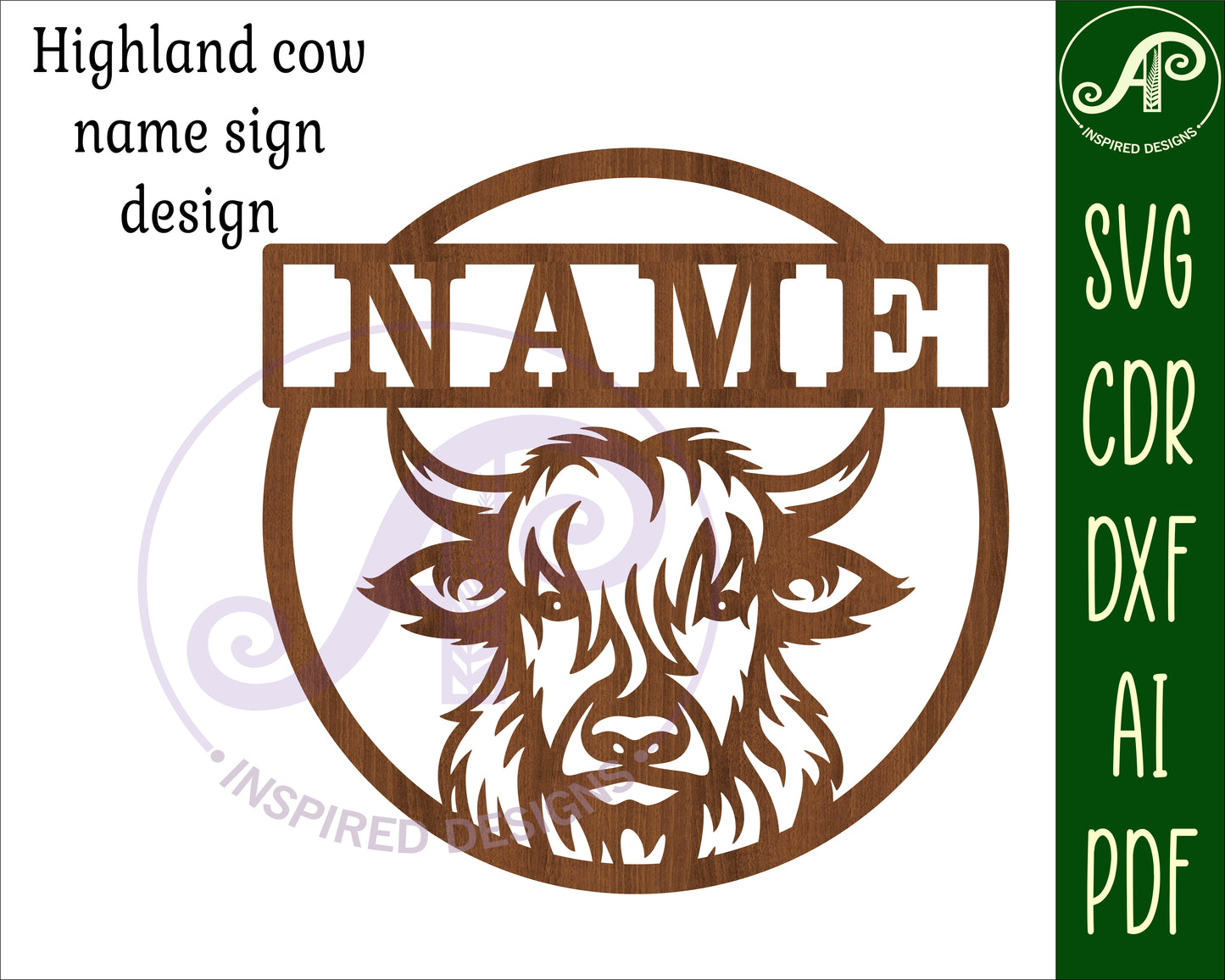 Highland cow name wall sign. SVG / DXF / AI / PDF / CDR