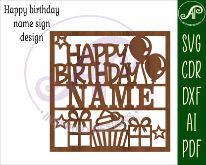 Happy birthday name wall sign. SVG / DXF / AI / PDF / CDR