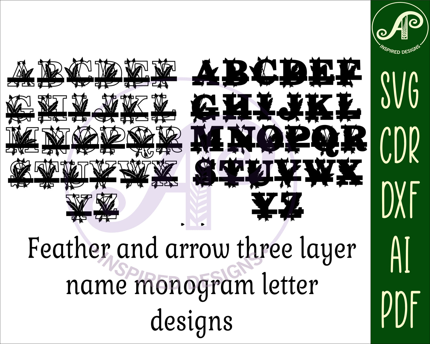 Feather layered monogram sign SVG / DXF / AI / PDF / CDR