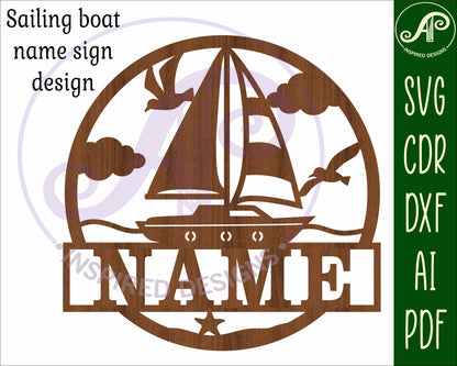 Sailing Boat name wall sign. SVG / DXF / AI / PDF / CDR