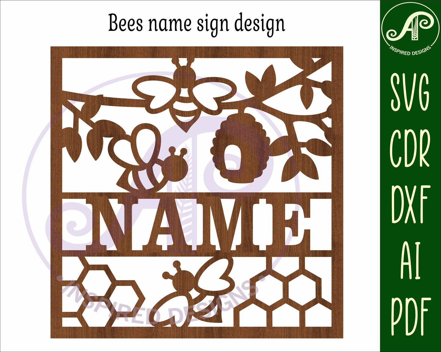 Bee name wall sign. SVG / DXF / AI / PDF / CDR