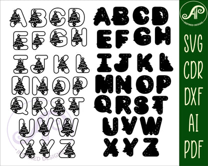 Christmas tree alphabet letter set. 26 letter options