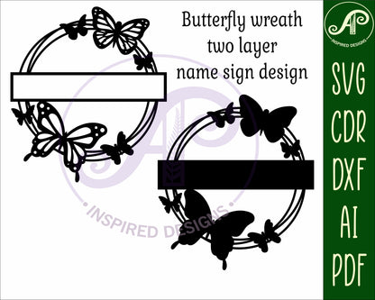 Butterfly wreath shape name sign SVG / DXF / AI / PDF / CDR