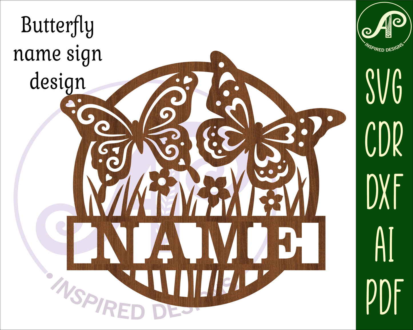 Two butterflies name wall sign. SVG / DXF / AI / PDF / CDR