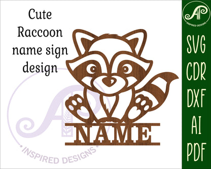 Cute Raccoon shape name sign SVG / DXF / AI / PDF / CDR