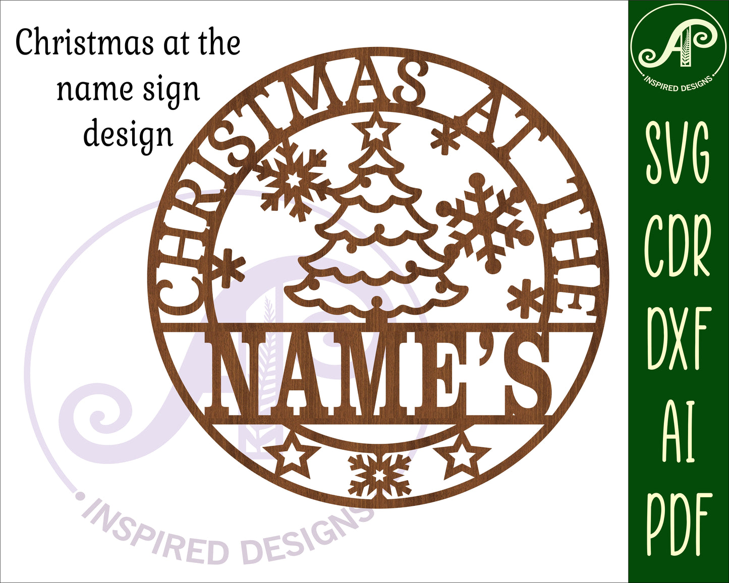 Christmas name wall sign - tree design. SVG / DXF / AI / PDF / CDR