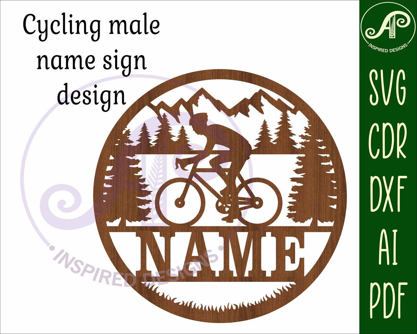 Cyclist male name wall sign. SVG / DXF / AI / PDF / CDR