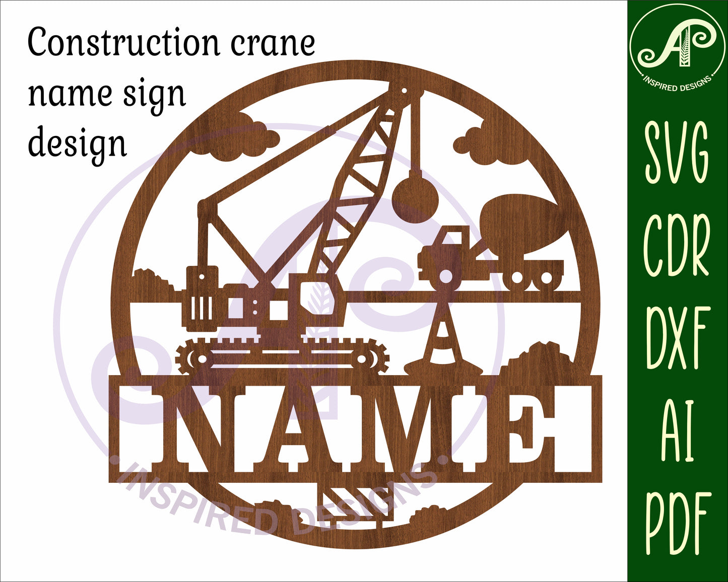 Construction crane name wall sign. SVG / DXF / AI / PDF / CDR