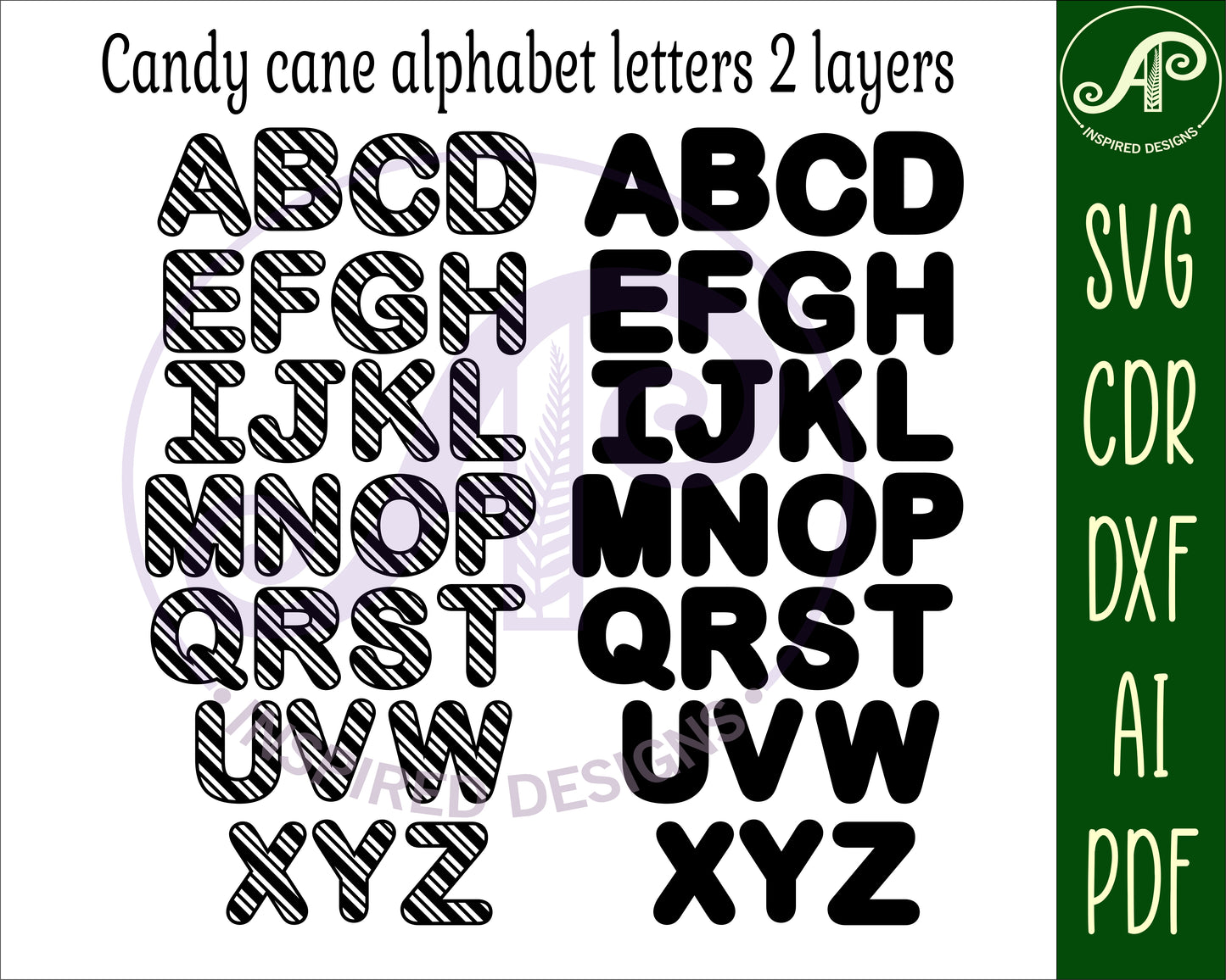 Christmas candy canes alphabet letter set. 26 letter options