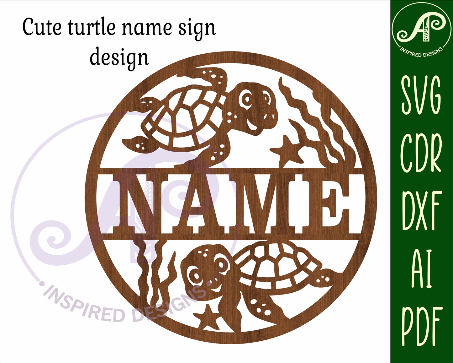 Cute Turtles name wall sign. SVG / DXF / AI / PDF / CDR