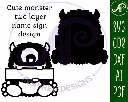 Cute monster shape name sign design 2 SVG / DXF / AI / PDF / CDR