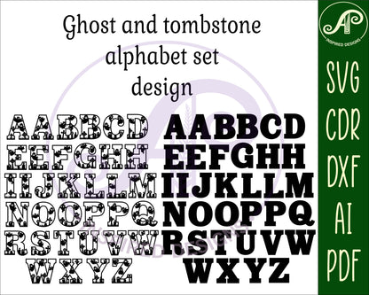 Ghost Halloween alphabet letter set. 35 letter options