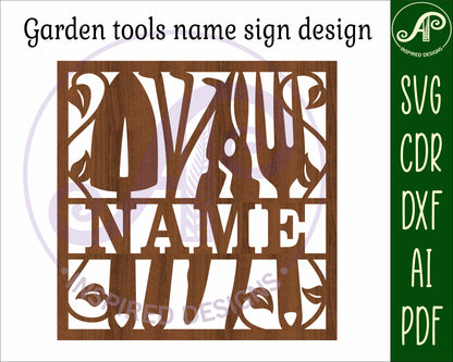 Garden tools sqaure name wall sign. SVG / DXF / AI / PDF / CDR