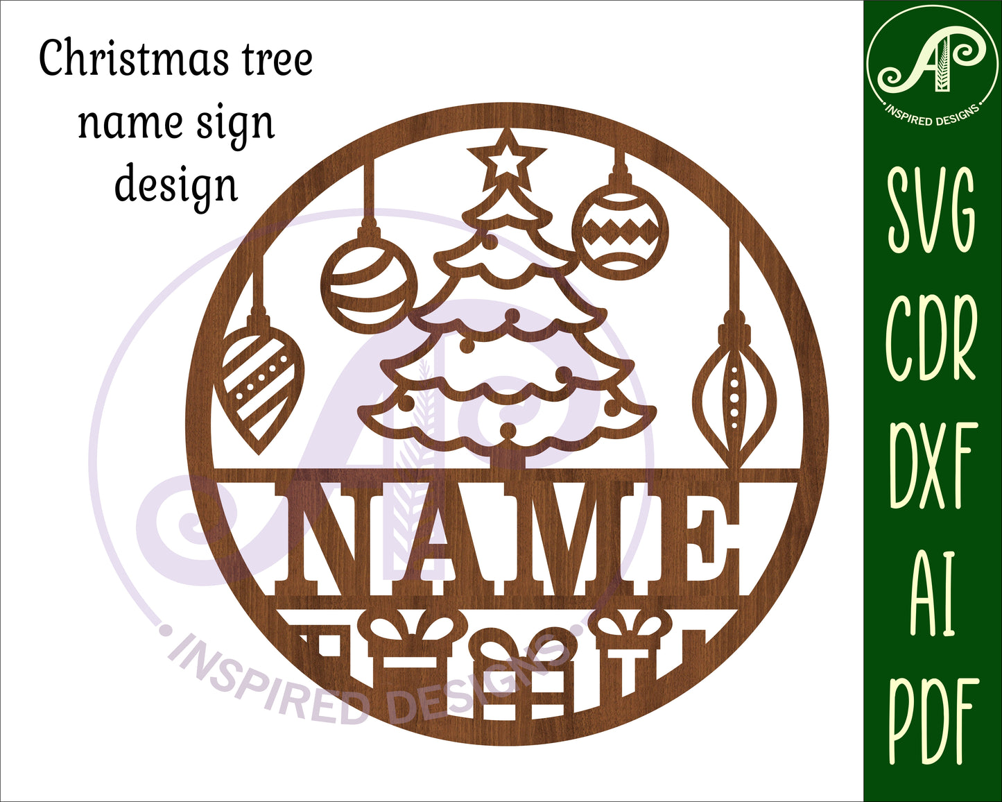 Christmas tree name wall sign. SVG / DXF / AI / PDF / CDR