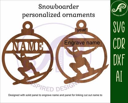 Snowborder Christmas Ornament SVG laser cut files