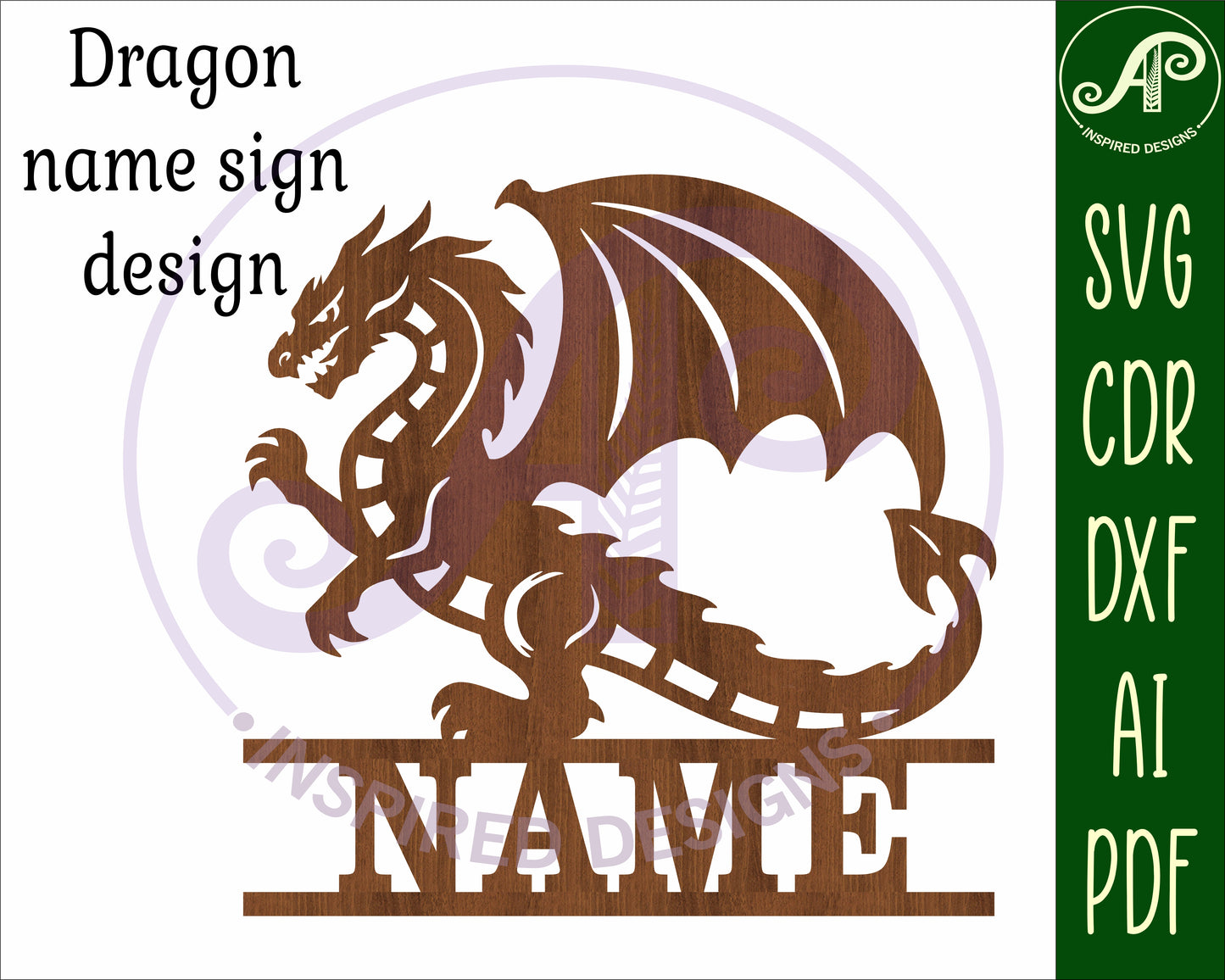 Detailed dragon shape name sign SVG / DXF / AI / PDF / CDR