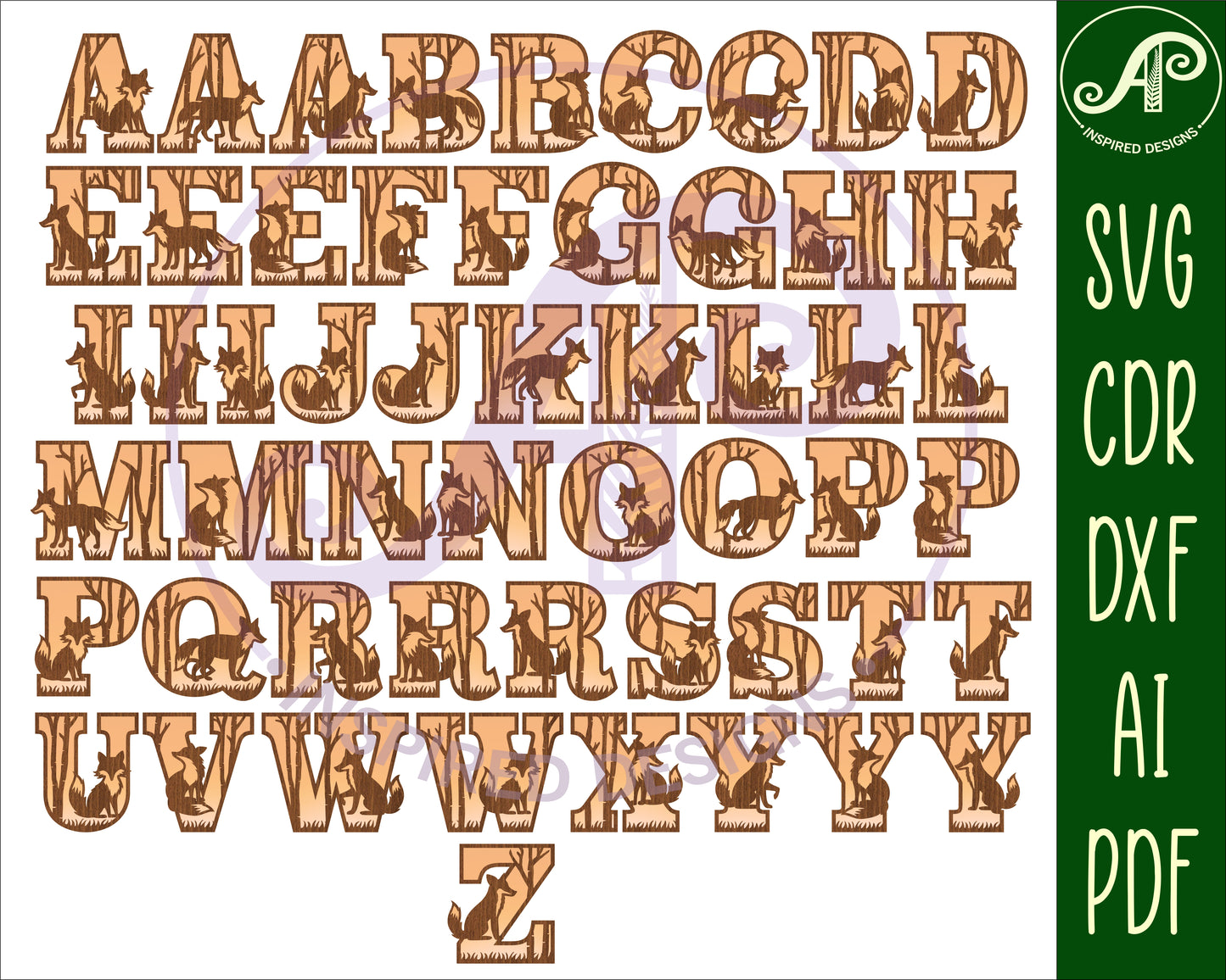 Fox and forest alphabet letter set. 54 letter options