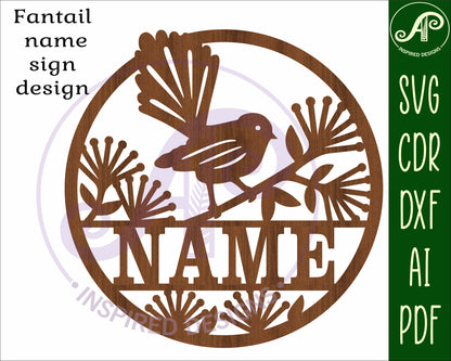 Fantail bird name wall sign. SVG / DXF / AI / PDF / CDR