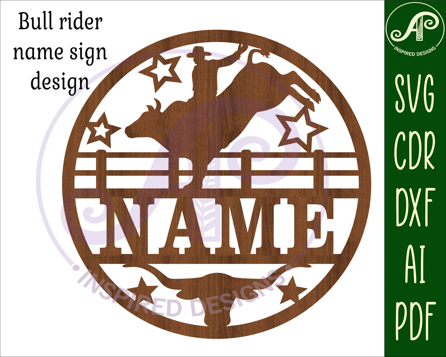 Bull rider name wall sign. SVG / DXF / AI / PDF / CDR