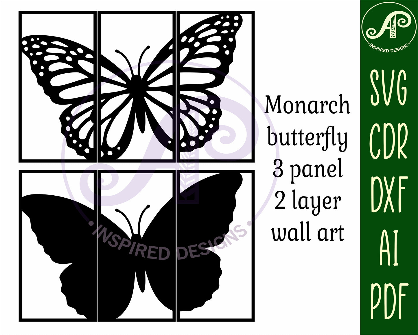 3 Panel monarch butterfly wall sign design SVG / DXF / AI / PDF / CDR