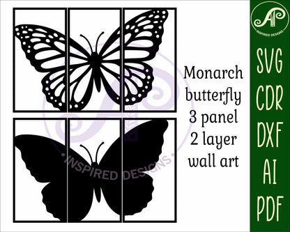 3 Panel monarch butterfly wall sign design SVG / DXF / AI / PDF / CDR