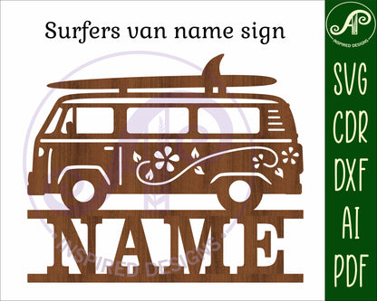 Surfer van name sign SVG / DXF / AI / PDF / CDR