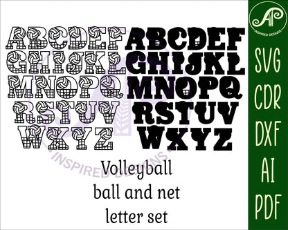 Volleyball net and ball alphabet letter set. 26 letter options