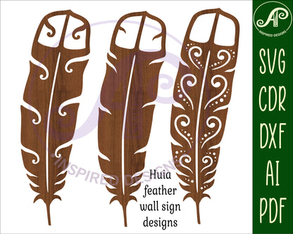 Huia Feathers NZ wall sign design SVG / DXF / AI / PDF / CDR