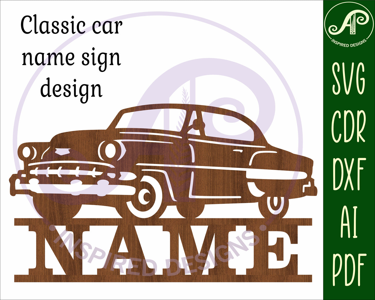 Classic car shape name sign design 2 SVG / DXF / AI / PDF / CDR