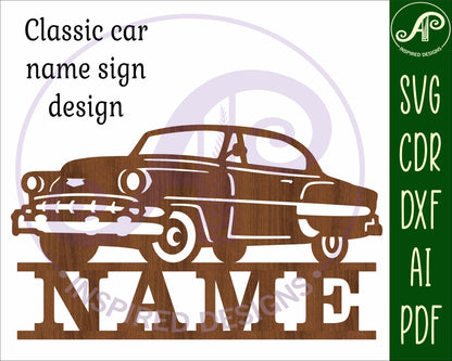 Classic car shape name sign design 2 SVG / DXF / AI / PDF / CDR