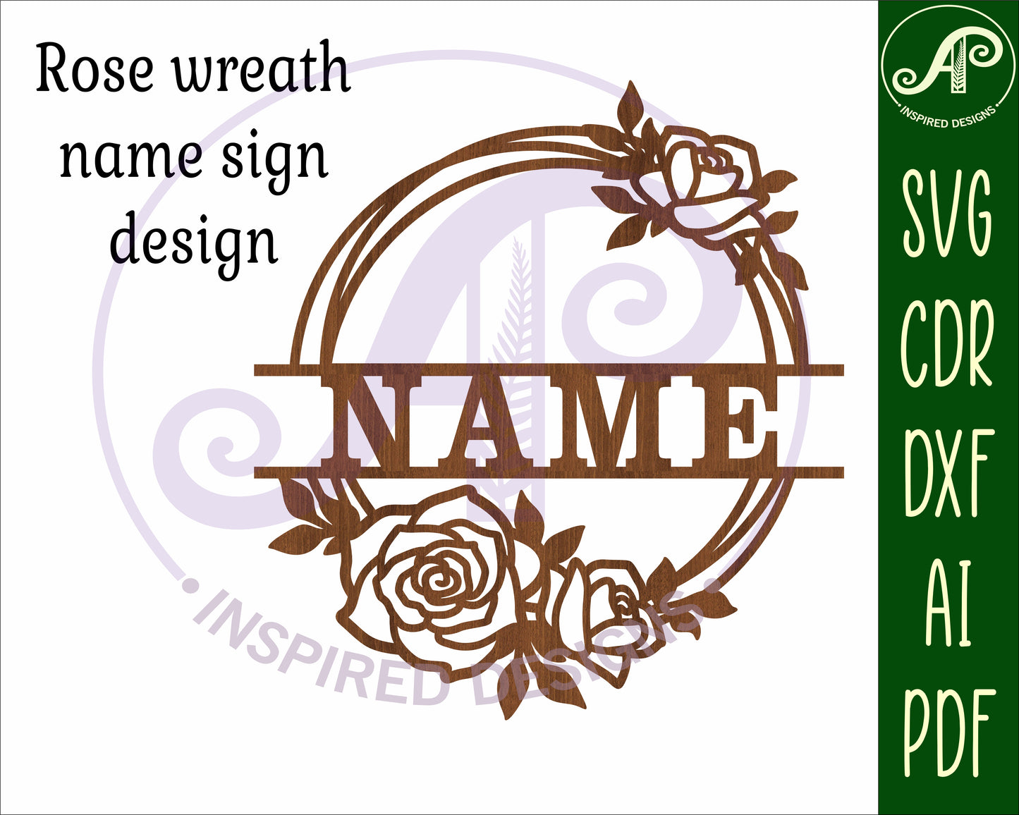 Rose wreath name wall sign. SVG / DXF / AI / PDF / CDR