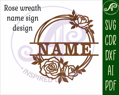 Rose wreath name wall sign. SVG / DXF / AI / PDF / CDR